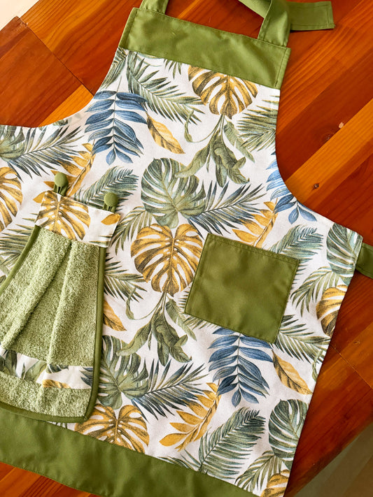 Delantal Maison hojas verdes