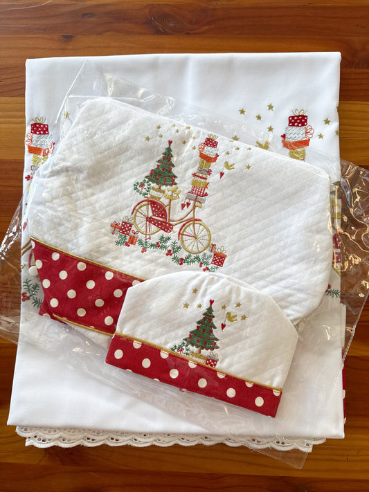 Juego de Baño Navideño Rojo con Puntos Blancos bordado navideño Wawa Stage 1
