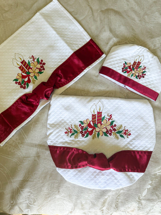 Juego de Baño Navideño Rojo Satinado bordado navideño Wawa Stage 1