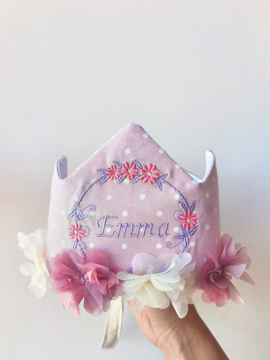 Coronita personalizada para cumpleaños con flores lila🌷